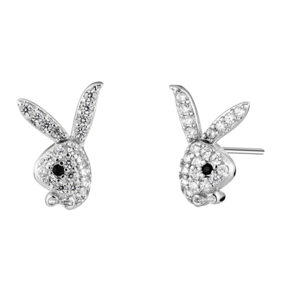 NEW PLAYBOY Sterling Silver Playboy Bunny 925 CZ Stone Stud Earrings
